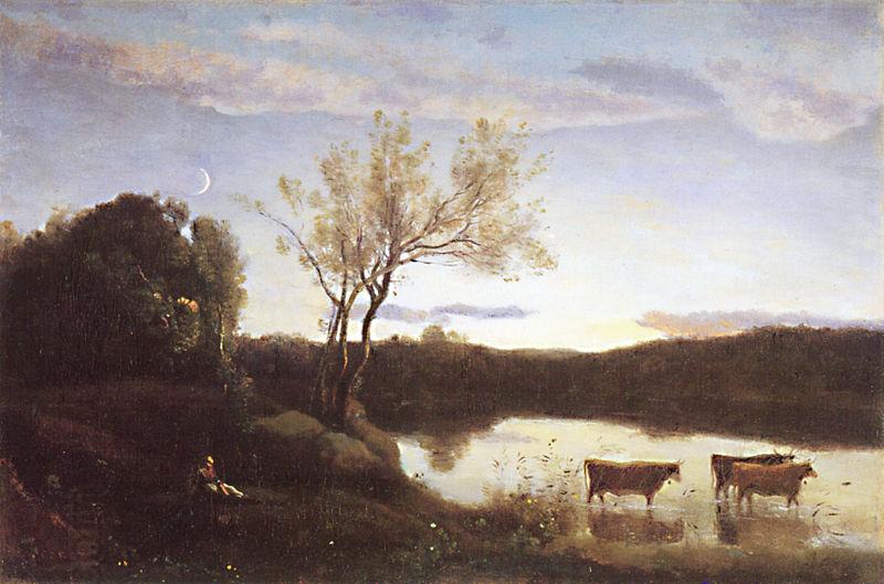Jean Baptiste Camille  Corot L'Etang aux trois Vaches et au Croissant de Lune China oil painting art